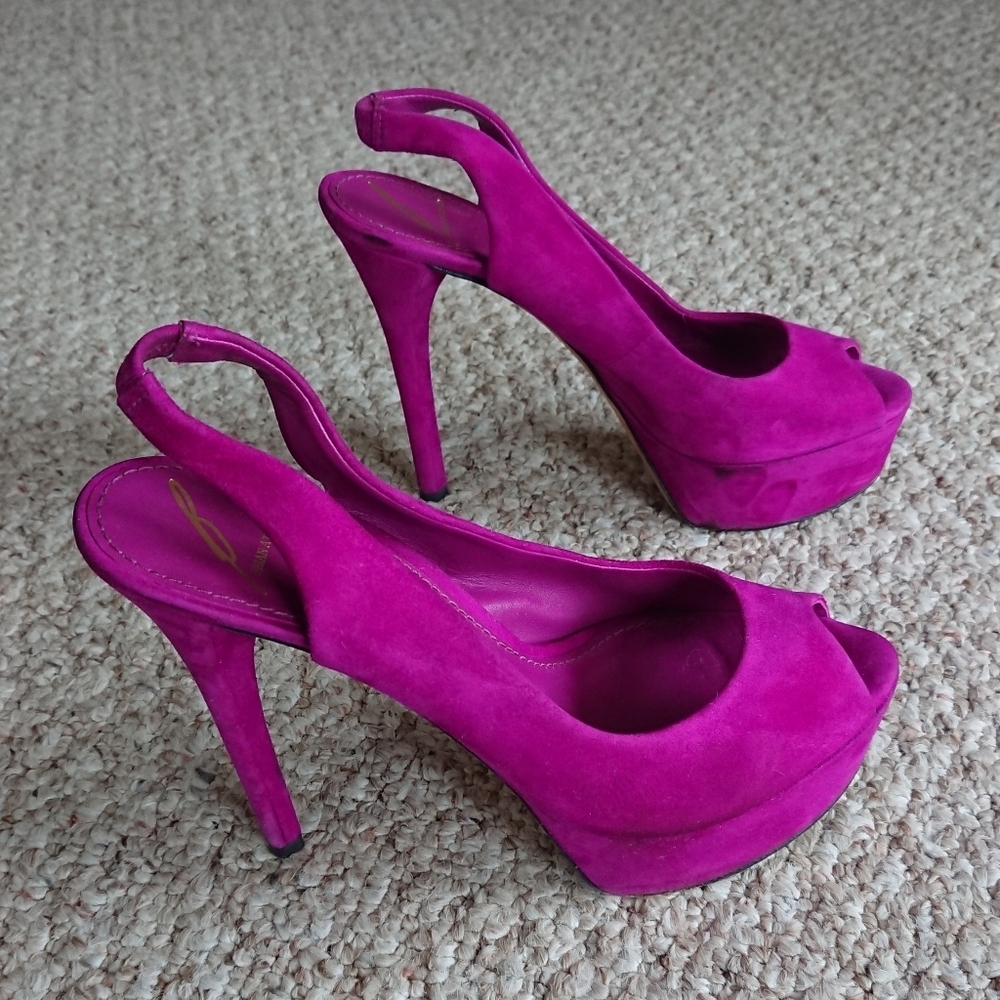 Brian Atwood Beatris Purple Fuchsia Slingback Platform Heels Size 6.5